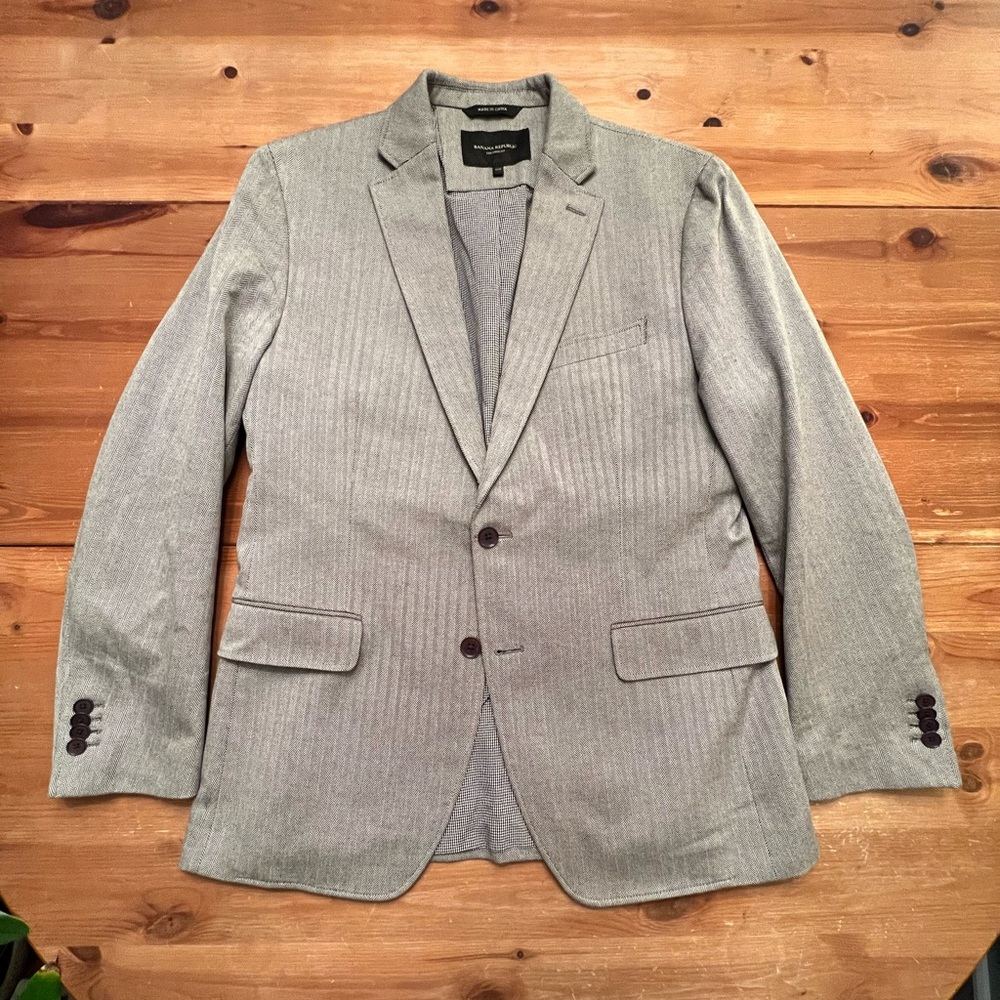 Mens Banana Republic 40R Grey Herringbone Cotton Sport Coat
